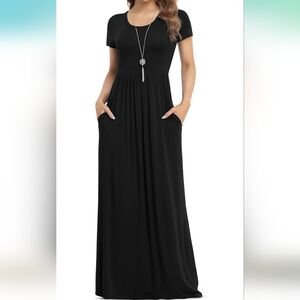 VIISHOW Women's Short Sleeve Black Maxi Dress with Pockets